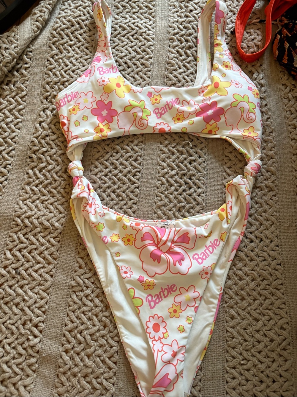 Barbie White One-Piece Style Swim with Pink and Yellow Floral Print